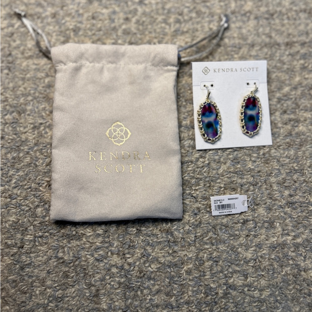 Kendra Scott Macrame Elle Multicolored Oval Drop Earrings - Gold Trim